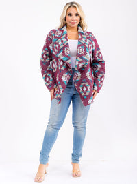 PLUS SIZE LONG SLEEVE OPEN FRONT MULTI PRINT CARDIGAN