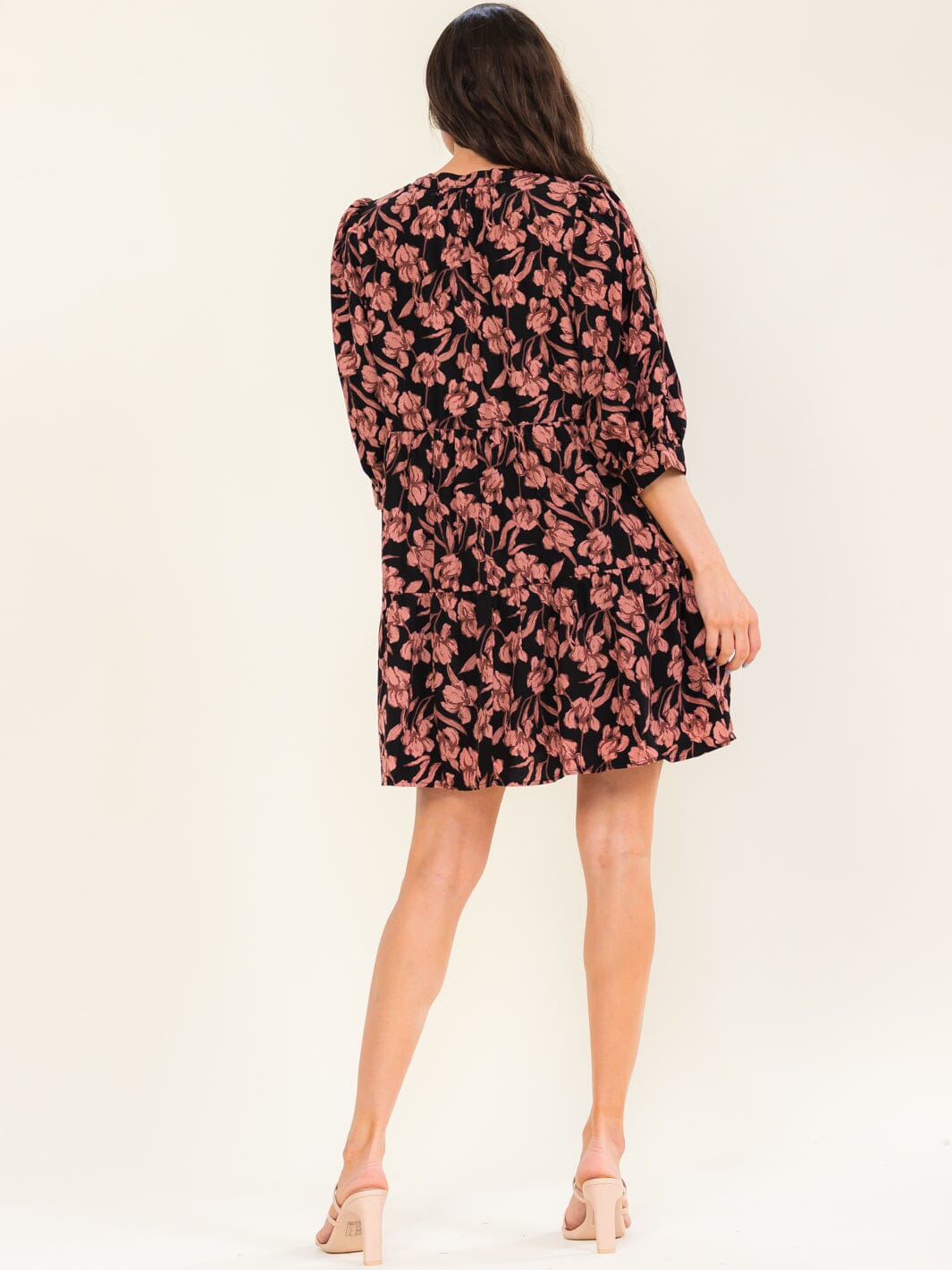 ENTRO WOMEN'S LONG SLEEVE V-NECK FLORAL PRINT MINI DRESS