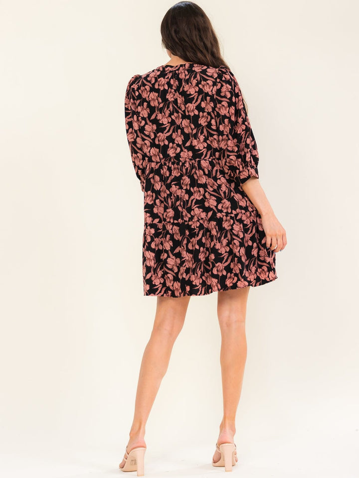 ENTRO WOMEN'S LONG SLEEVE V-NECK FLORAL PRINT MINI DRESS