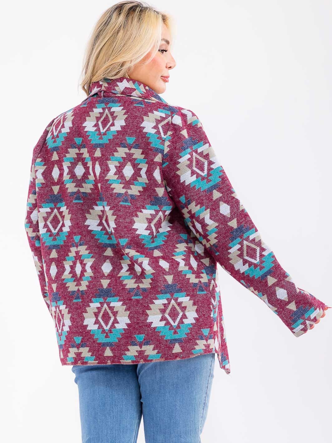 PLUS SIZE LONG SLEEVE OPEN FRONT MULTI PRINT CARDIGAN