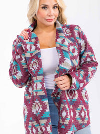 PLUS SIZE LONG SLEEVE OPEN FRONT MULTI PRINT CARDIGAN