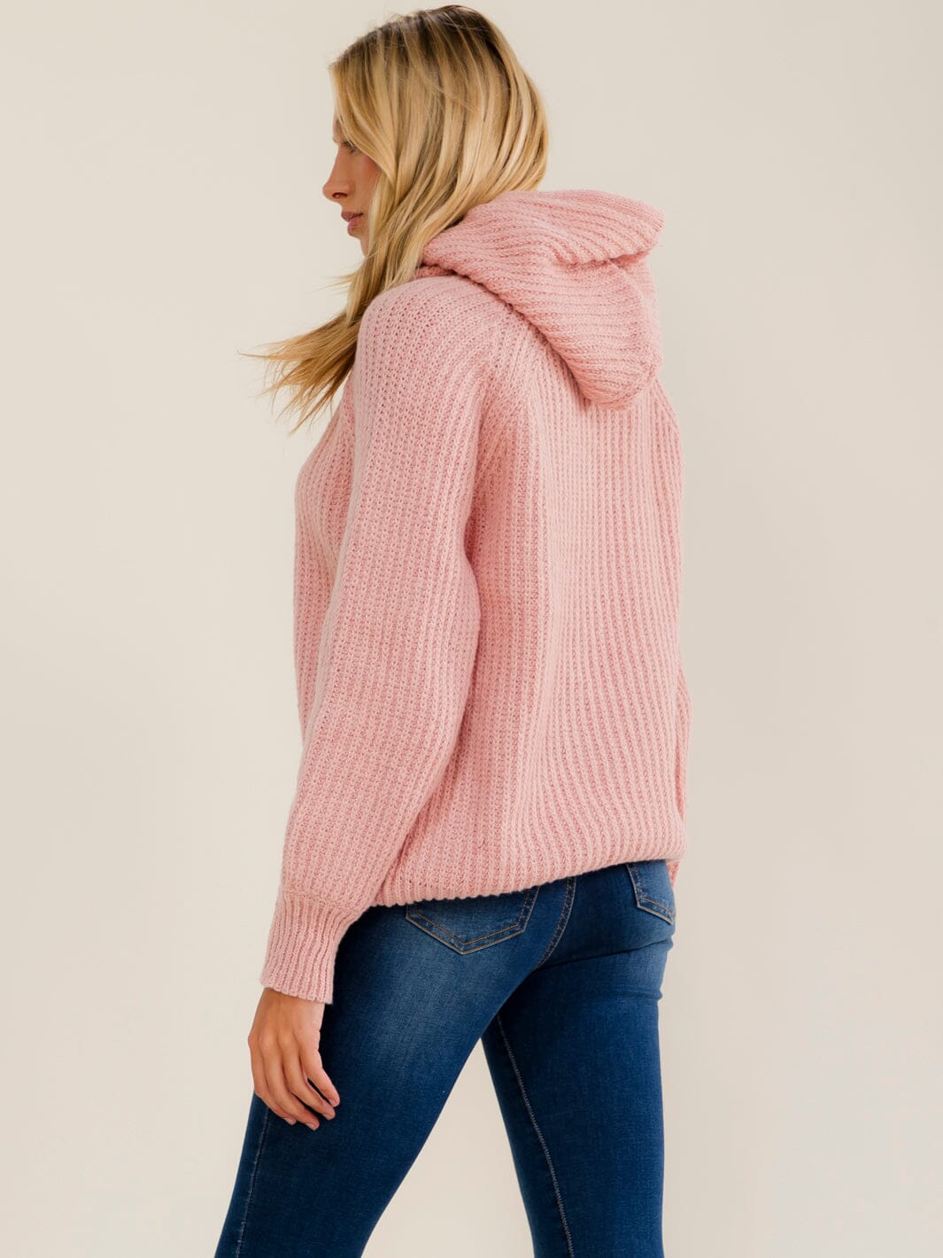 WOMEN'S LONG SLEEVE HOODED KNIT PULLOVER SWEATER