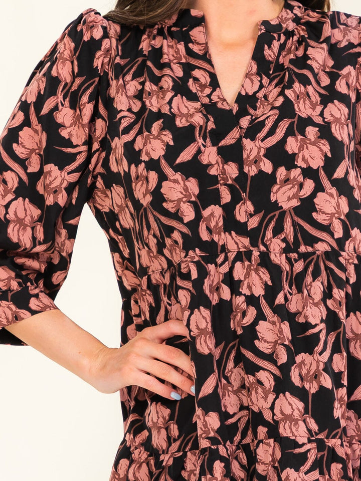 ENTRO WOMEN'S LONG SLEEVE V-NECK FLORAL PRINT MINI DRESS