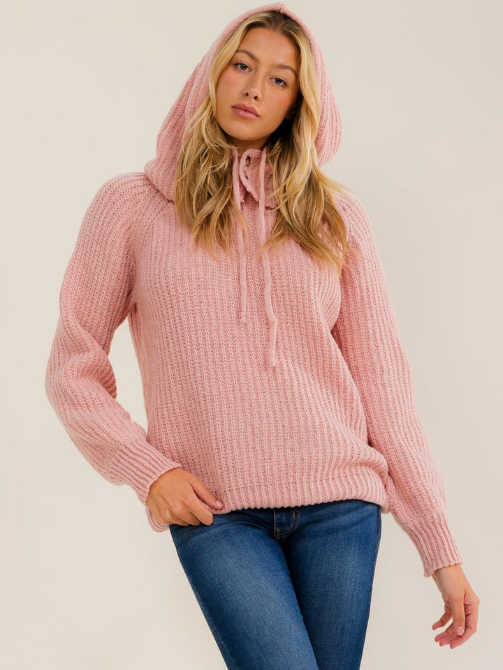 WOMEN'S LONG SLEEVE HOODED KNIT PULLOVER SWEATER