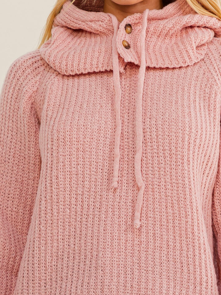 WOMEN'S LONG SLEEVE HOODED KNIT PULLOVER SWEATER