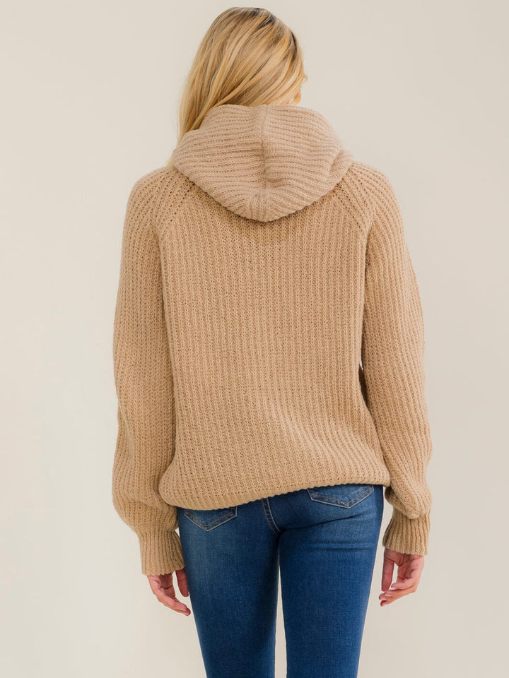 WOMEN'S LONG SLEEVE HOODED KNIT PULLOVER SWEATER