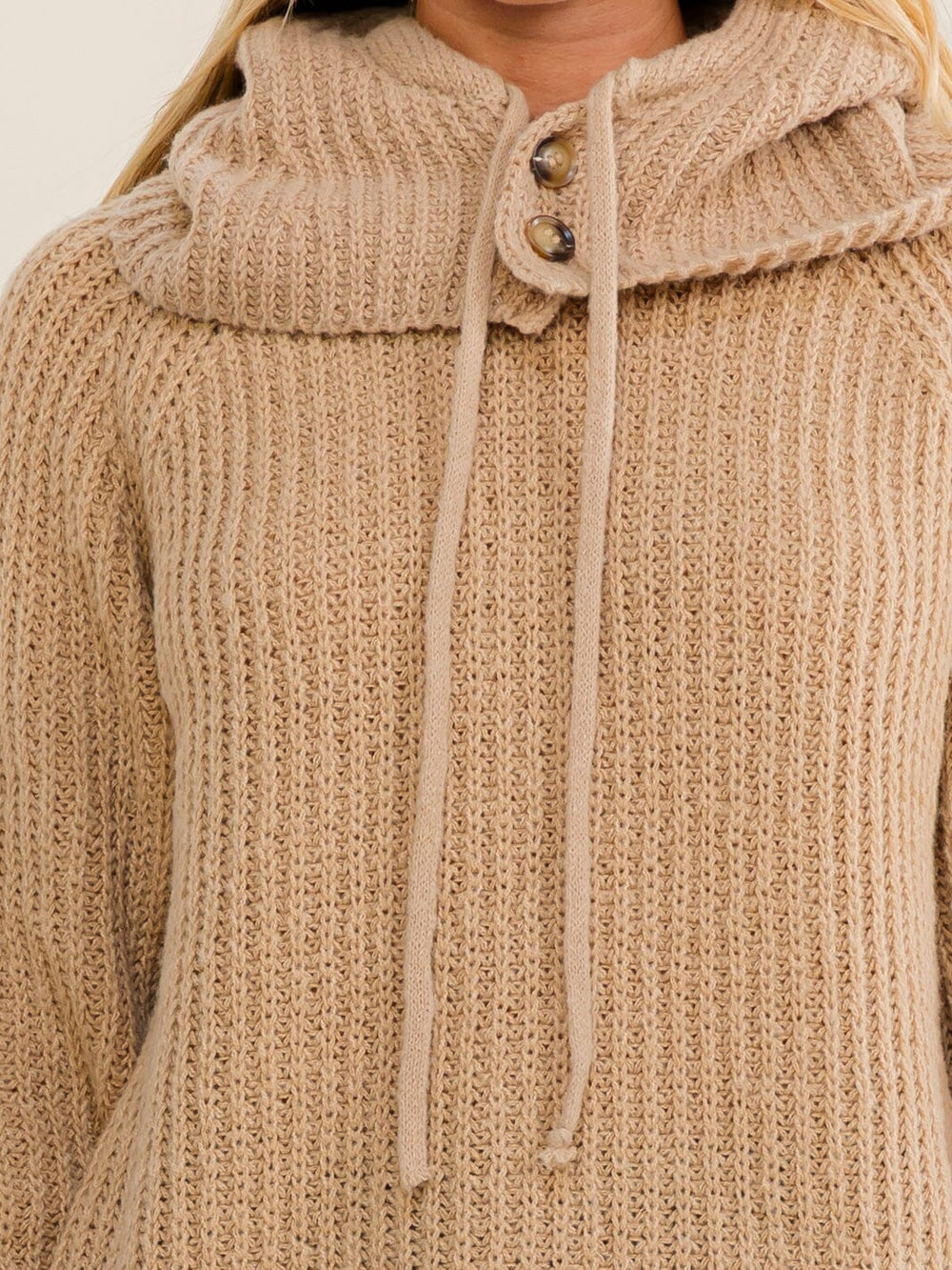 WOMEN'S LONG SLEEVE HOODED KNIT PULLOVER SWEATER
