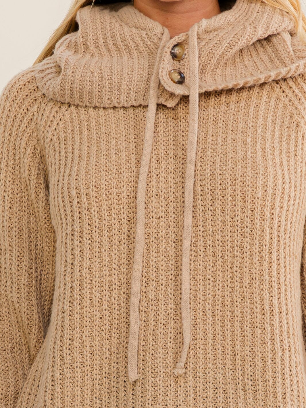 WOMEN'S LONG SLEEVE HOODED KNIT PULLOVER SWEATER