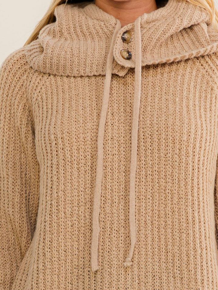 WOMEN'S LONG SLEEVE HOODED KNIT PULLOVER SWEATER