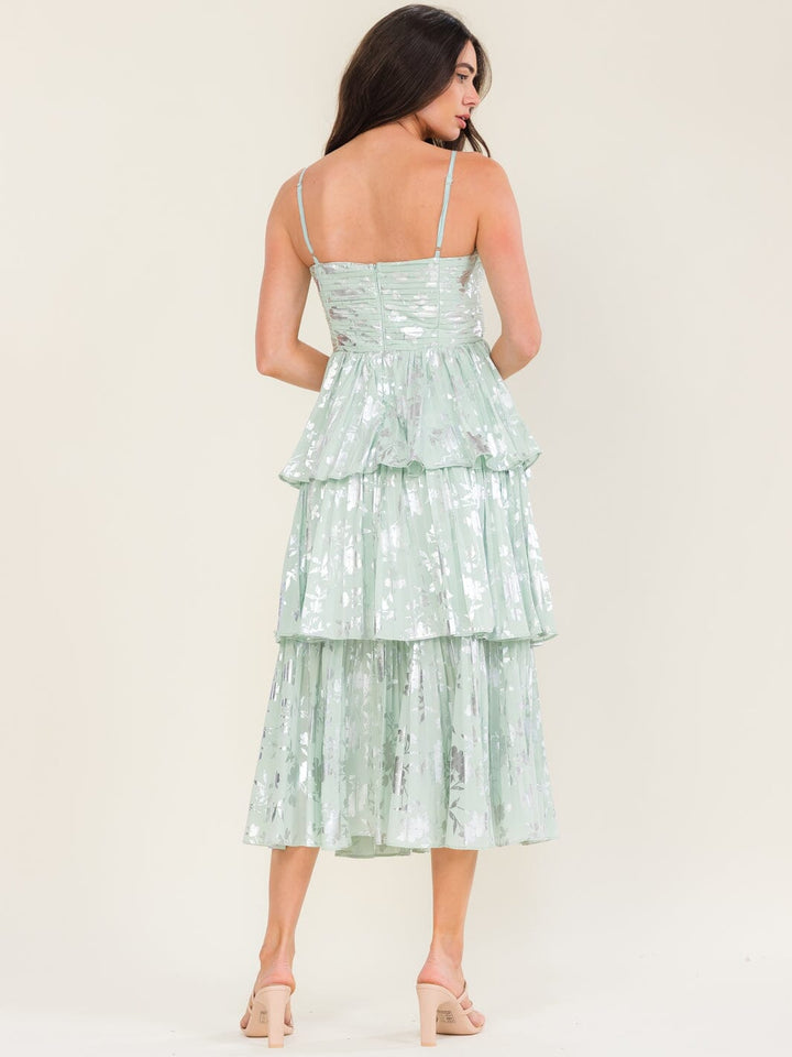 BEULAH WOMEN'S SLEEVELESS CUT OUT RUFFLE TIERED FLORAL PRINT MAXI DRESS