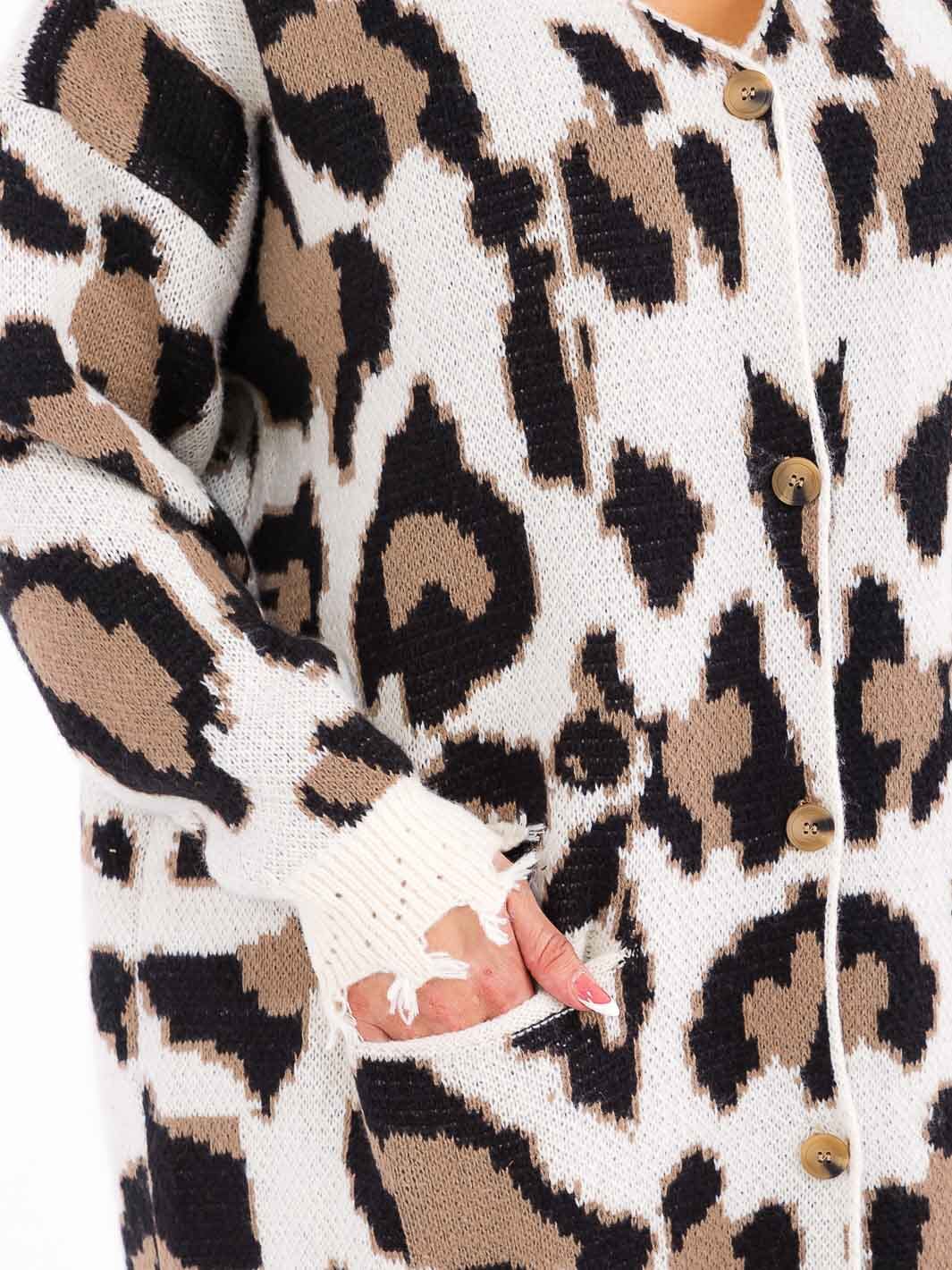 PLUS SIZE LONG SLEEVE OPEN FRONT POCKETS ANIMAL PRINT CARDIGAN