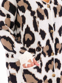 PLUS SIZE LONG SLEEVE OPEN FRONT POCKETS ANIMAL PRINT CARDIGAN