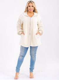 PLUS SIZE LONG SLEEVE OPEN FRONT POCKETS HOODED CARDIGAN
