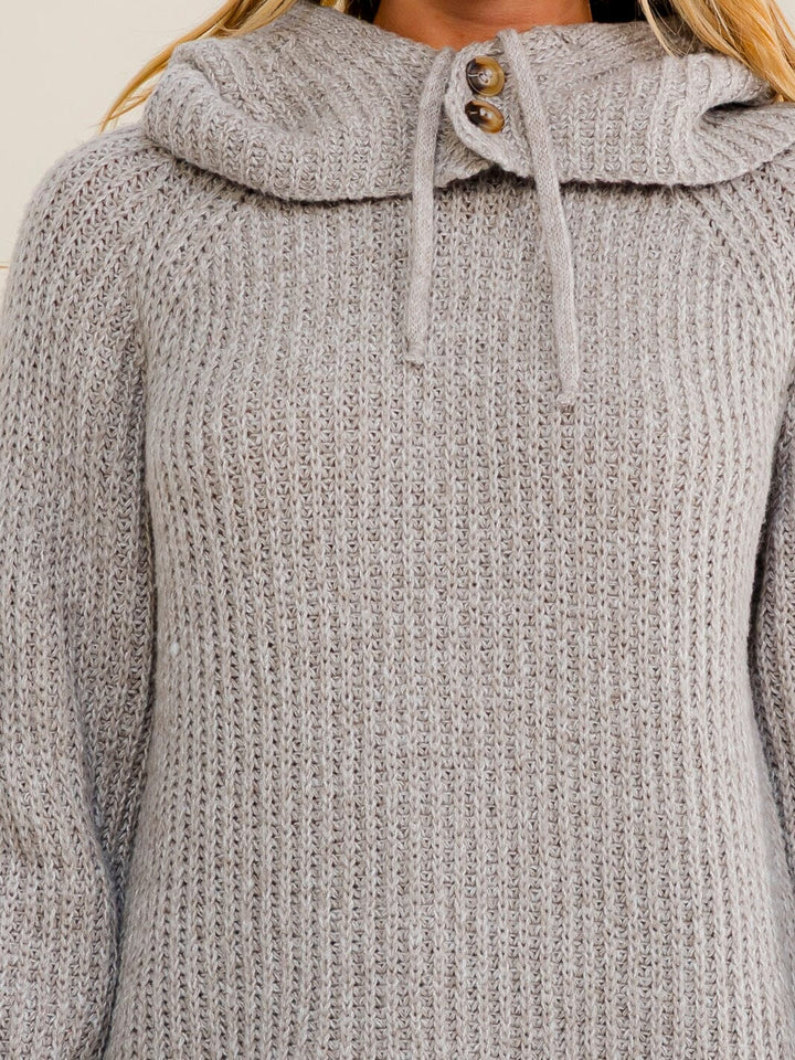 WOMEN'S LONG SLEEVE HOODED KNIT PULLOVER SWEATER