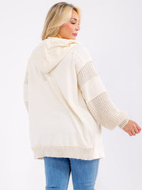 PLUS SIZE LONG SLEEVE OPEN FRONT POCKETS HOODED CARDIGAN