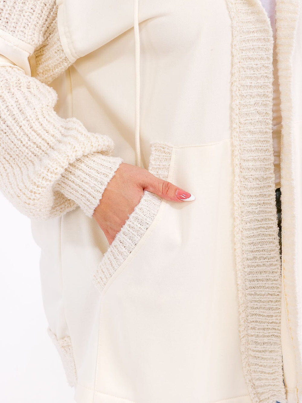 PLUS SIZE LONG SLEEVE OPEN FRONT POCKETS HOODED CARDIGAN