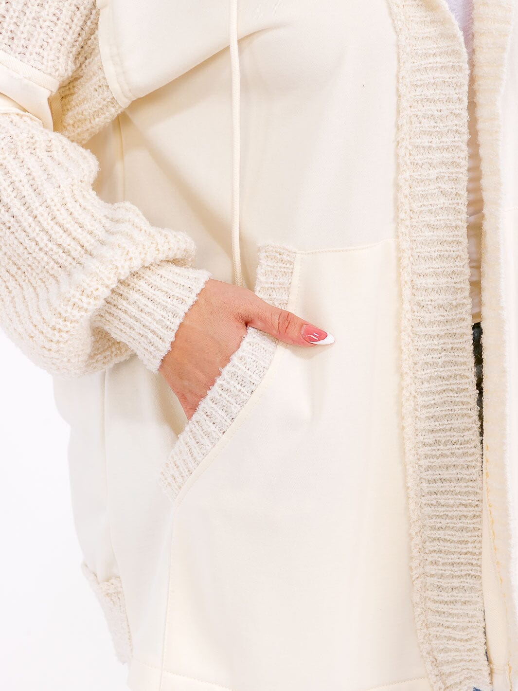 PLUS SIZE LONG SLEEVE OPEN FRONT POCKETS HOODED CARDIGAN
