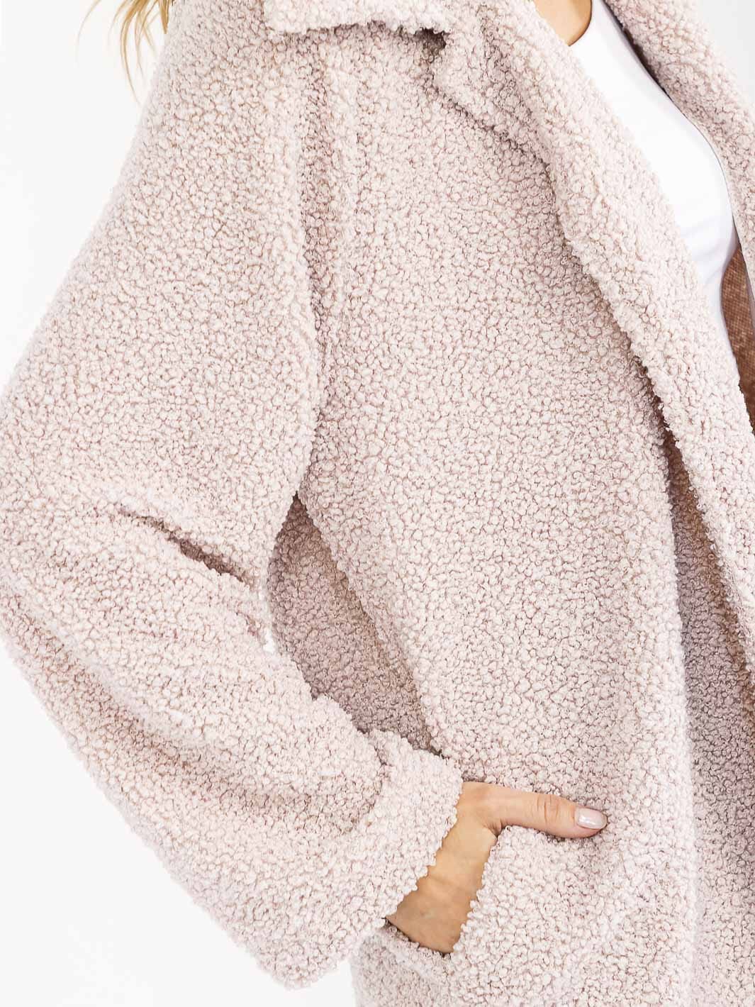 WOMEN'S LONG SLEEVE OPEN FRONT POCKETS SHERPA JACKET