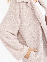 WOMEN'S LONG SLEEVE OPEN FRONT POCKETS SHERPA JACKET
