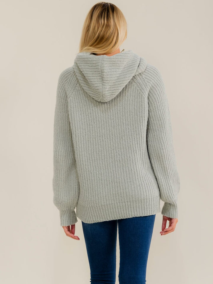 WOMEN'S LONG SLEEVE HOODED KNIT PULLOVER SWEATER