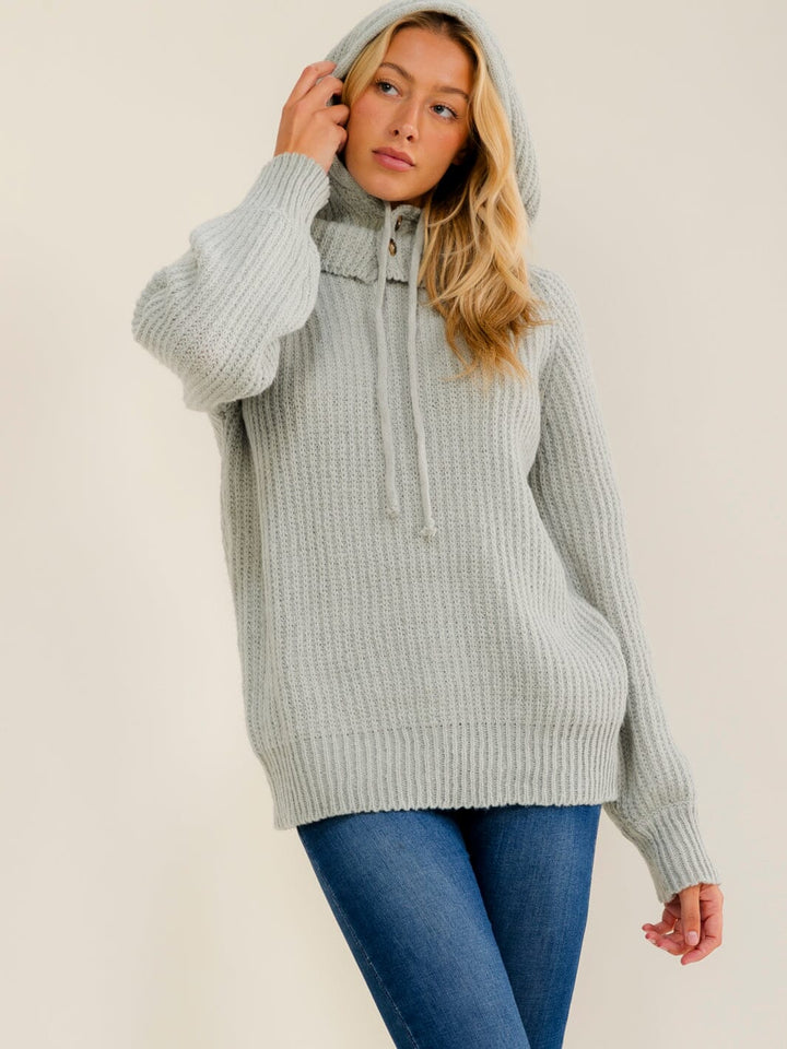 WOMEN'S LONG SLEEVE HOODED KNIT PULLOVER SWEATER