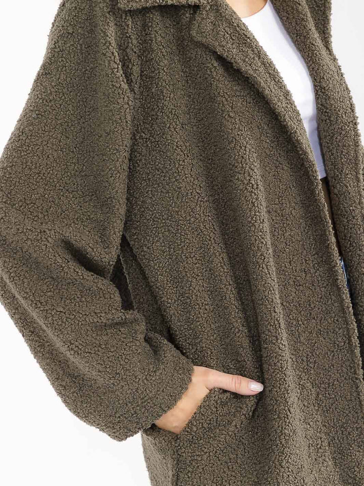 WOMEN'S LONG SLEEVE OPEN FRONT POCKETS SHERPA JACKET