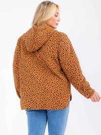 PLUS SIZE LONG SLEEVE BUTTON UP FRONT POCKETS HOODED ANIMAL PRINT PULLOVER SWEATER