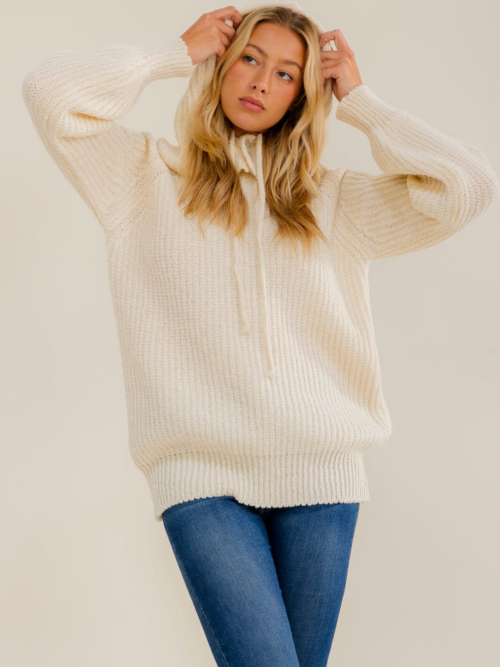 WOMEN'S LONG SLEEVE HOODED KNIT PULLOVER SWEATER