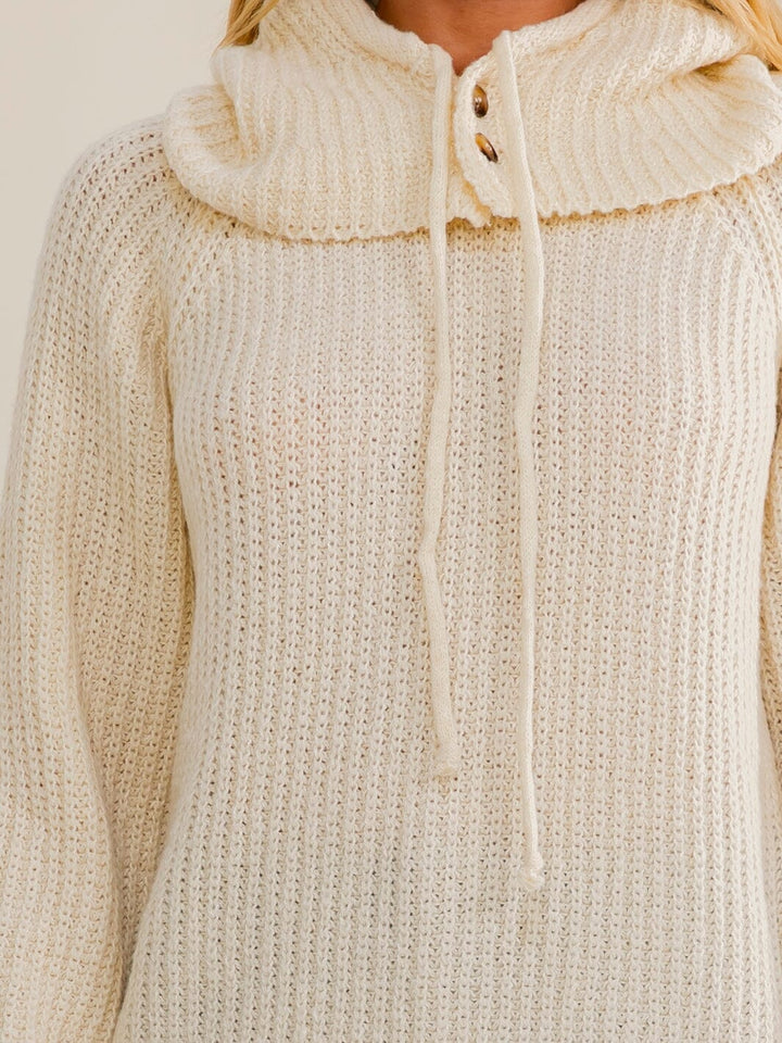 WOMEN'S LONG SLEEVE HOODED KNIT PULLOVER SWEATER