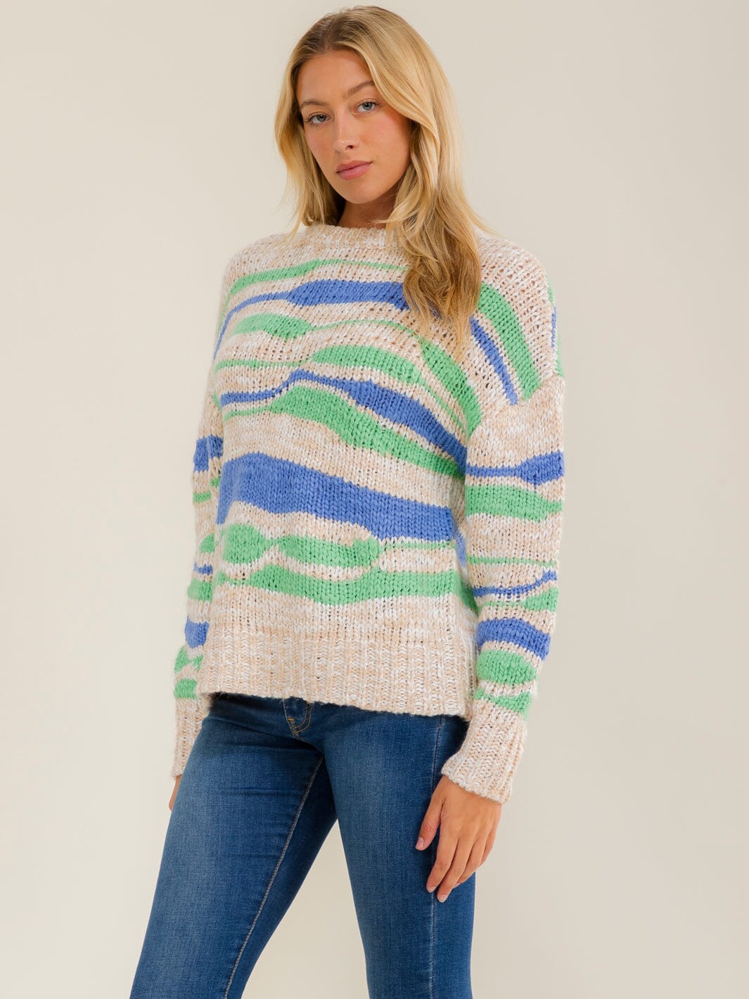 WOMEN'S LONG SLEEVE COLORBLOCK KNIT PULLOVER SWEATER