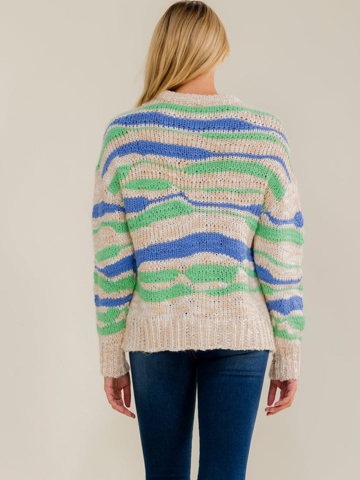 WOMEN'S LONG SLEEVE COLORBLOCK KNIT PULLOVER SWEATER
