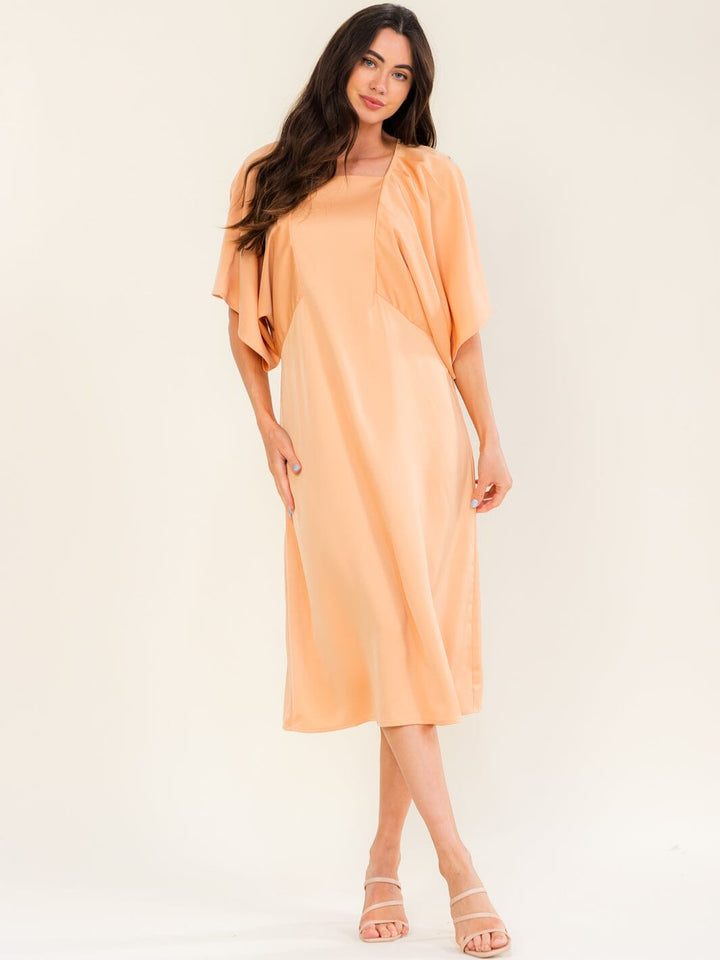 ENTRO WOMEN'S SHORT SLEEVE SOLID MIDI DRESS