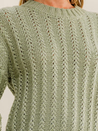 WOMEN'S LONG SLEEVE LACE TRIM KNIT PULLOVER SWEATER