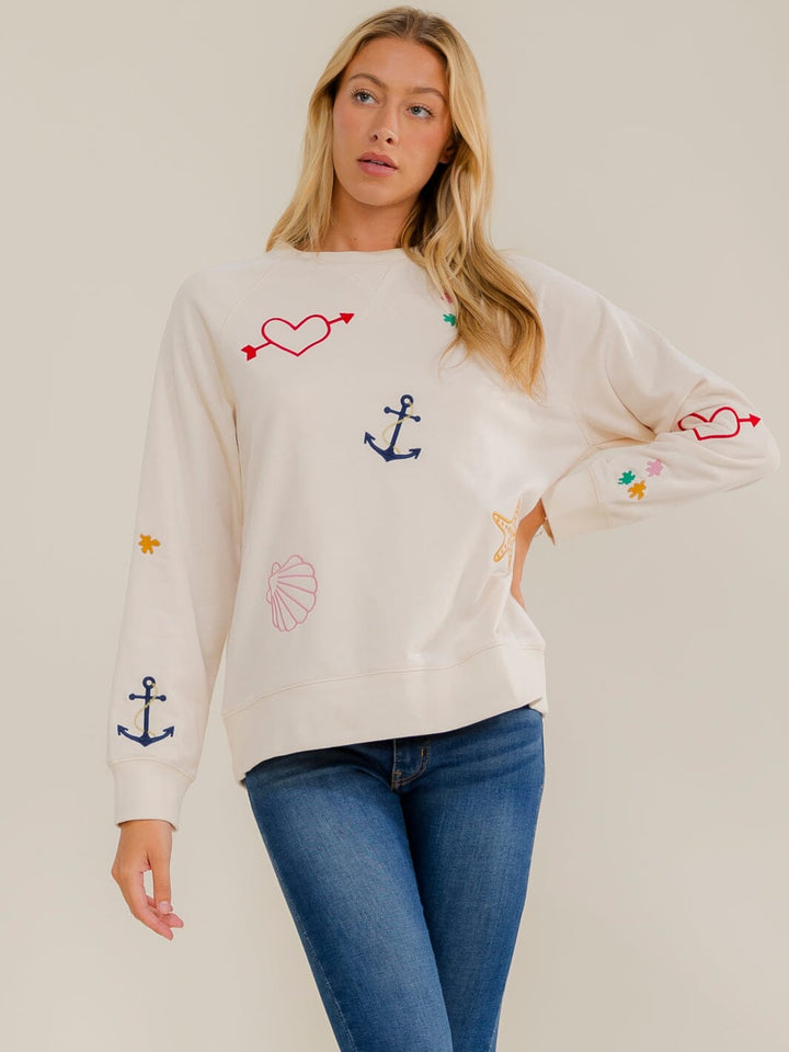 WOMEN'S LONG SLEEVE GRAPHIC EMBROIDERY PULLOVER SWEATER