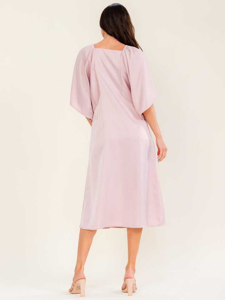 ENTRO WOMEN'S SHORT SLEEVE SOLID MIDI DRESS