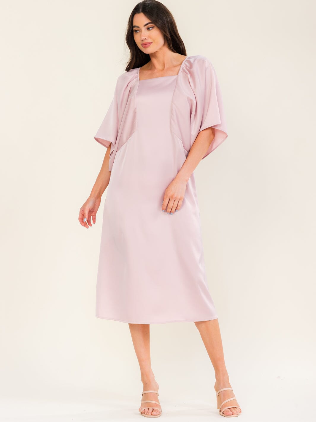 ENTRO WOMEN'S SHORT SLEEVE SOLID MIDI DRESS