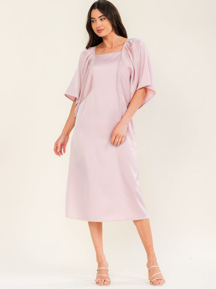 ENTRO WOMEN'S SHORT SLEEVE SOLID MIDI DRESS