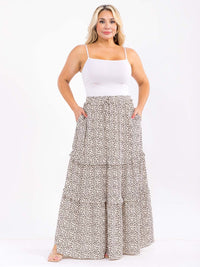 PLUS SIZE ELASTIC WAIST POCKETS TIERED ANIMAL PRINT MAXI SKIRT