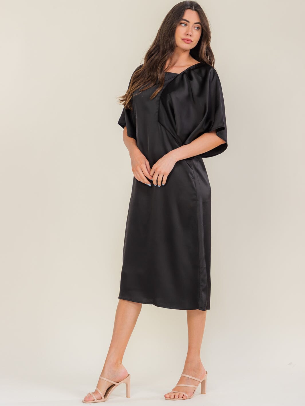 ENTRO WOMEN'S SHORT SLEEVE SOLID MIDI DRESS