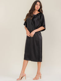 ENTRO WOMEN'S SHORT SLEEVE SOLID MIDI DRESS