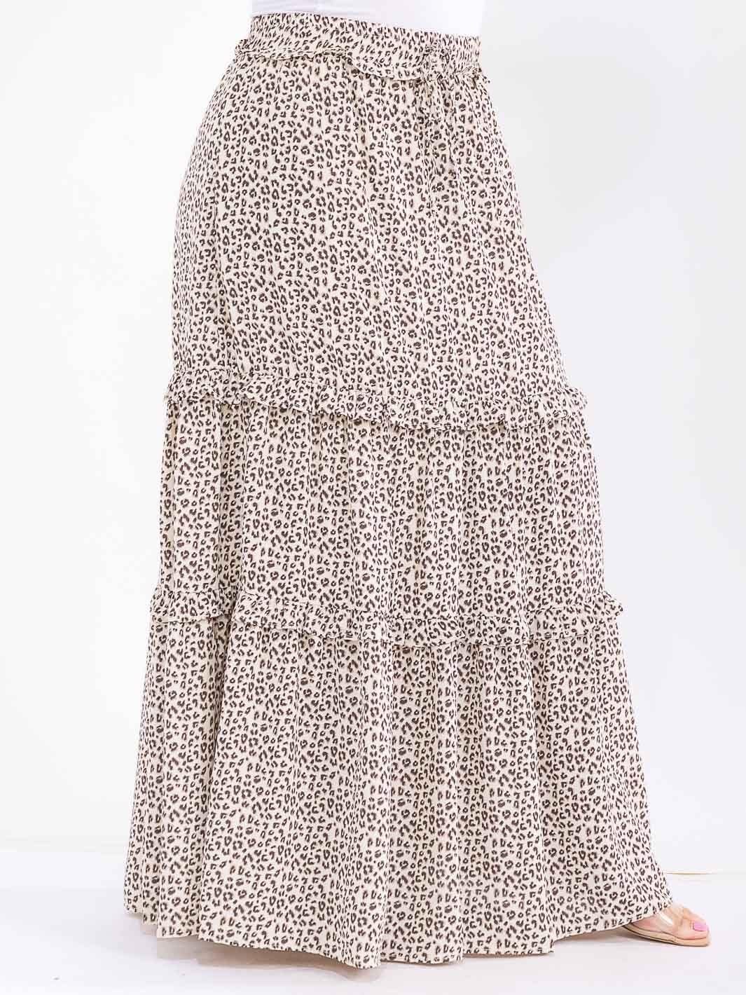 PLUS SIZE ELASTIC WAIST POCKETS TIERED ANIMAL PRINT MAXI SKIRT