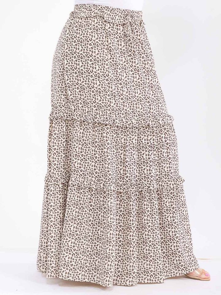 PLUS SIZE ELASTIC WAIST POCKETS TIERED ANIMAL PRINT MAXI SKIRT