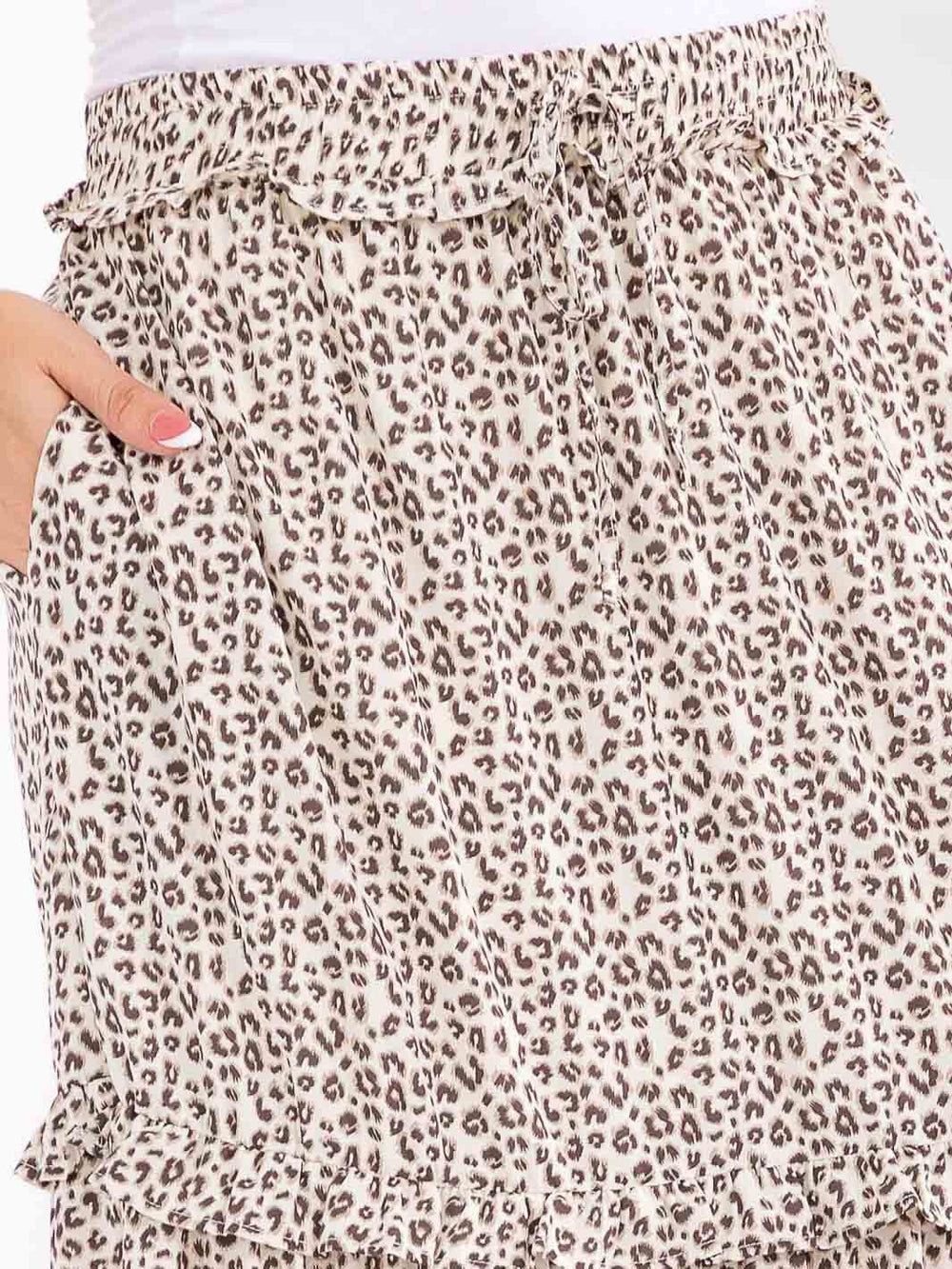 PLUS SIZE ELASTIC WAIST POCKETS TIERED ANIMAL PRINT MAXI SKIRT