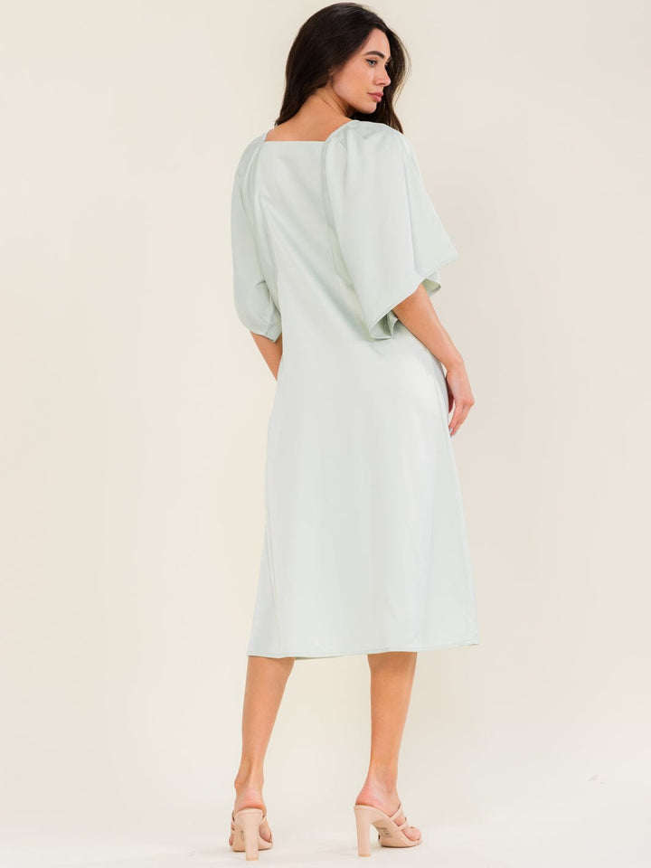 ENTRO WOMEN'S SHORT SLEEVE SOLID MIDI DRESS