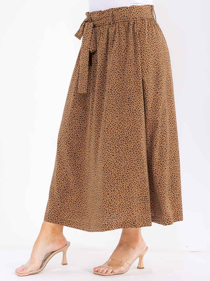 PLUS SIZE ELASTIC WAIST SELF TIE ANIMAL PRINT MAXI SKIRT