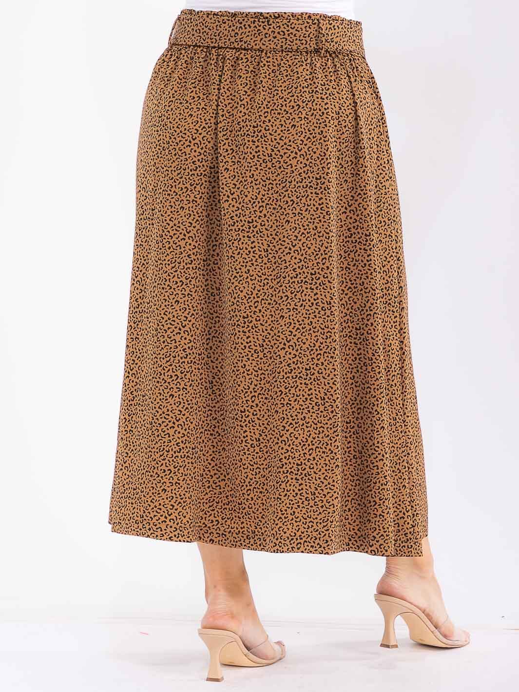 PLUS SIZE ELASTIC WAIST SELF TIE ANIMAL PRINT MAXI SKIRT
