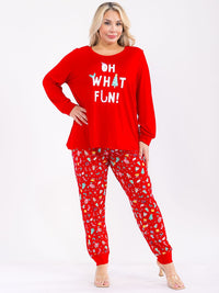 PLUS SIZE LONG SLEEVE SHIRT & ELASTIC WAIST JOGGER PANTS HOLIDAY PRINT 2PC. SET