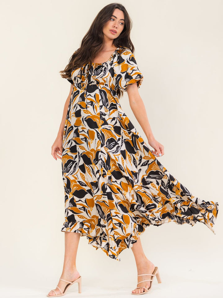 ENTRO WOMEN'S SHORT SLEEVE ELASTIC WAIST FLORAL PRINT MAXI DRESS
