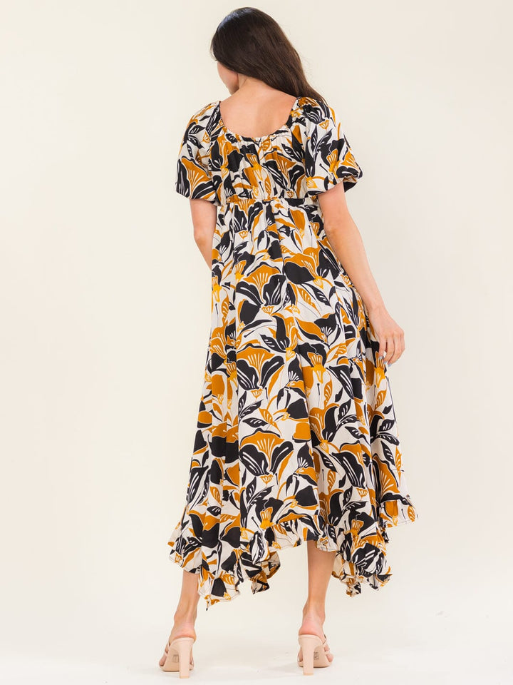 ENTRO WOMEN'S SHORT SLEEVE ELASTIC WAIST FLORAL PRINT MAXI DRESS