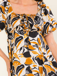ENTRO WOMEN'S SHORT SLEEVE ELASTIC WAIST FLORAL PRINT MAXI DRESS